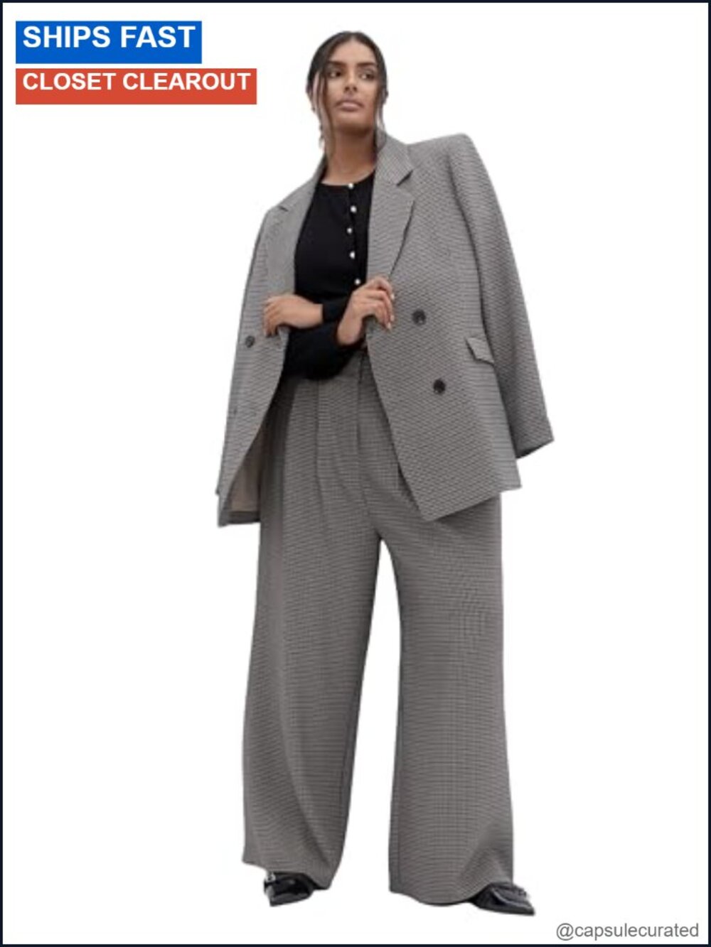 Plus Size Wide Leg Plaid Trousers with Pockets and Pleated Front